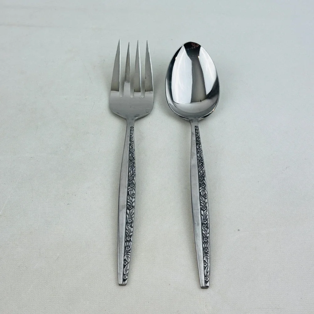 Bouquet by Coventry Serving Spoon Fork Set JH Stainless Japan Floral Flatware
